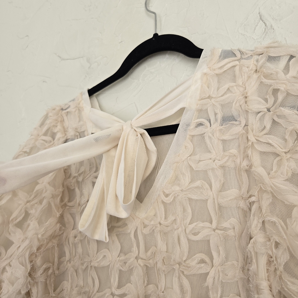 Anthro Sarah Hann Cream Tulle Karla Textured Puff Sleeve Top, S - Picture 9 of 12